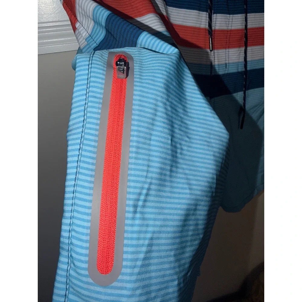 ZeroXposur Mens Swim Trunks XXL Blue Stripe Recycled Board Shorts UPF 50+ NWT